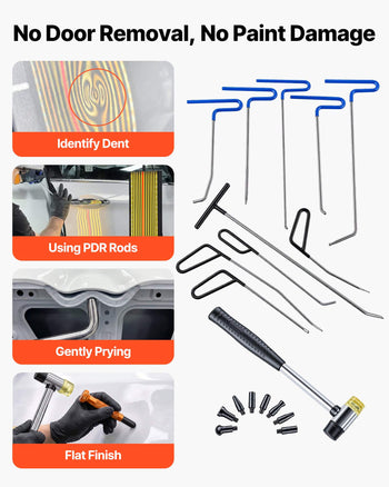 Paintless Dent Removal Rods, 89 PCS Paintless Dent Repair Tools, Golden Lifter Puller Car Dent Repair Kit, Glue Puller Tabs Dent Puller Kit for Auto Dent Removal, Minor Dents, Door Dings