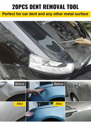 Rods Dent Removal Kit, 20 Pcs Paintless Dent Repair Rods, Stainless Steel Dent Rods, Whale Tail Dent Repair Tools, Professional Hail Dent Removal Tool For Minor Dents, Door Dings And Hail Damage