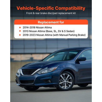 Front and Rear Brake Kit Compatible with 2013 Nissan Altima (Base, SL, SV & S Sedan), 2014-2018 Nissan Altima, 2019-2023 Nissan Altima (with Manual Parking Brake), Hollow Structure Front Rotors