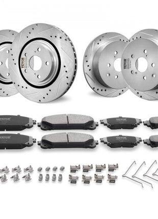 Front and Rear Brake Kit Compatible with Toyota Sienna, Highlander, Lexus RX350, RX450h, Drilled and Slotted Brake Rotors Ceramic Brake Pads Replacement, 12.9" Front Rotors 12.2" Rear Rotors