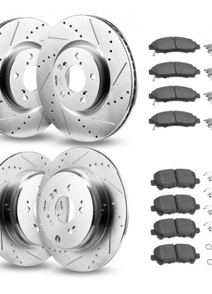 Front and Rear Brake Kit Compatible with 2007-2013 Acura MDX, 2010-2013 Acura ZDX, 2009-2014 Honda Pilot, Drilled and Slotted Brake Rotors Ceramic Brake Pads Replacement Kit, 13 in (Front)