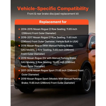 Front and Rear Brake Kit Compatible with 2014-2015 Nissan Rogue (2 Row Seating; 11.65 inch (296mm) Front Outer Diameter), Hollow Structure Brake Rotors Ceramic Brake Pads Replacement Kit