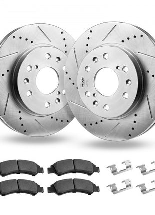 Front Brake Kit Compatible with 2008-2016 Cadillac Escalade/Escalade ESV, 2017-2020 Cadillac Escalade/Escalade ESV (Models without Brembo Brake Package), Drilled & Slotted Brake Rotors Kit
