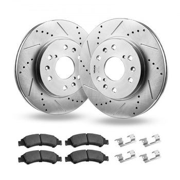 Front Brake Kit Compatible with 2008-2016 Cadillac Escalade/Escalade ESV, 2017-2020 Cadillac Escalade/Escalade ESV (Models without Brembo Brake Package), Drilled & Slotted Brake Rotors Kit