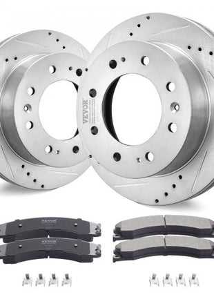 Front Brake Kit Compatible with 2011-2019 Chevy Silverado GMC Sierra 2500 3500 HD, Drilled and Slotted Brake Rotors Ceramic Brake Pads Replacement Kit, 14" Front Rotors