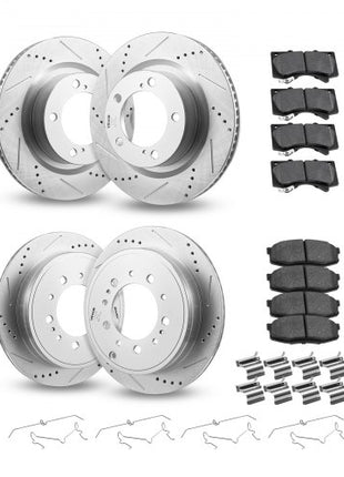 Front & Rear Ceramic Brake Kit Compatible with 2016-2021 Lexus LX570, 2016-2021 Toyota Land Cruiser, Drilled and Slotted Brake Rotors Ceramic Brake Pads Replacement Kit, 14 inch Front Rotors
