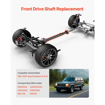 Front Drive Shaft, 30.9"-33.8" Prop Shaft Driveshaft Assembly Compatible with 1987-2001 Jeep Cherokee L6 4.0L, Replace #53005542AC 53005542 53003248 53005040 938-128 938128