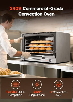 Commercial Convection Oven, 4.24 cu.ft Countertop Oven for Full-Size Pans, Electric Convection Ovens with 4 Racks, 360° Hot Air Circulation, for Bakery, Restaurant & Pizza Shop (208-240V 5000W)