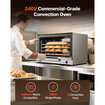 Commercial Convection Oven, 4.24 cu.ft Countertop Oven for Full-Size Pans, Electric Convection Ovens with 4 Racks, 360° Hot Air Circulation, for Bakery, Restaurant & Pizza Shop (208-240V 5000W)