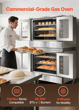 Double Deck Gas Convection Oven, 14 cu.ft Full-Size Commercial Convection Oven, 40,000 BTU x 2 Powerful Burners, Natural Gas Commercial Ovens with Two Fan Modes, for Bakery, Restaurant & Kitchen