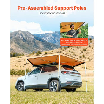 270 Degree Awning, 52 sq.ft Driver Side Vehicle Awning, Waterproof UV50+ Car Side Awnings with Carry Bag, All-Weather Free-Standing Overland Awnings Car Shelter for SUV Van Truck Camping