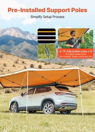 270 Degree Awning with Bulit-in LED Lights, 133 sq.ft Driver Side Vehicle Awning, Waterproof UV50+ Car Side Awnings, All-Weather Free-Standing Overland Awnings Car Shelter for SUV Truck Camping