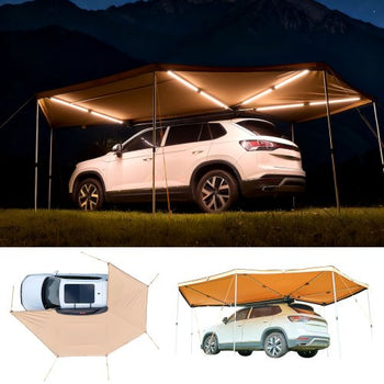 270 Degree Awning with Bulit-in LED Lights, 133 sq.ft Driver Side Vehicle Awning, Waterproof UV50+ Car Side Awnings, All-Weather Free-Standing Overland Awnings Car Shelter for SUV Truck Camping