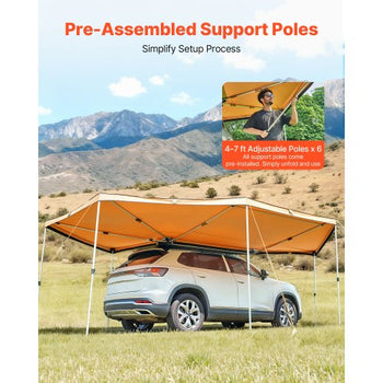 270 Degree Awning, 133 sq.ft Driver Side Vehicle Awning, Waterproof UV50+ Car Side Awnings with Carry Bag, All-Weather Free-Standing Overland Awnings Car Shelter for SUV Van Truck Camping
