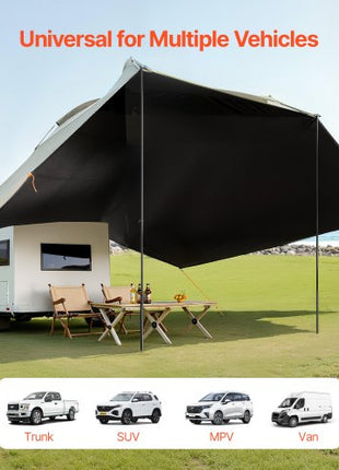 Vehicle Awning, Large 10' x 7' Shade Coverage Car Side Awning, PU2000mm UV50+ Car Awning with Extended Side Canopies and Portable Storage Bag, Suitable for Truck, SUV, Van, Campers
