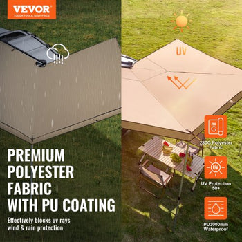 Vehicle Awning 270 Degree, 8.2' Height Retractable Car Side Awning, PU3000mm UV50+ Car Awning with Waterproof Storage Bag, Suitable for Truck, SUV, Van, Campers