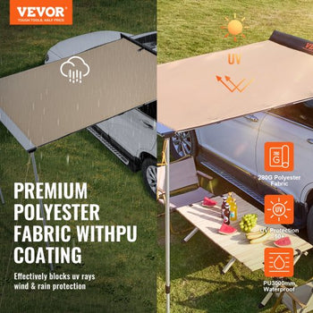 Car Side Awning, Large 4.6'x6.6' Shade Coverage Vehicle Awning, PU3000mm UV50+ Retractable Car Awning with Waterproof Storage Bag, Suitable for Truck, SUV, Van, Campers