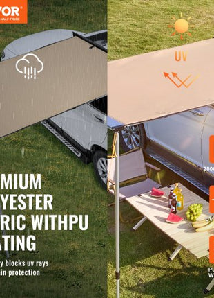 Car Side Awning, Large 6.6' x 8.2' Shade Coverage Vehicle Awning, PU3000mm UV50+ Retractable Car Awning with Waterproof Storage Bag, Height Adjustable, Suitable for Truck, SUV, Van, Campers