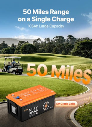 48V 105Ah Golf Cart Lithium Battery, 48 Volt Golf Cart Battery with 200A BMS, LCD Monitor and Mobile APP, LiFePO4 Battery with 600A Peak Current, ABS Shell and 4000+ Cycles, for Golf Carts