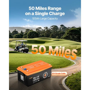 36V 105Ah Golf Cart Lithium Battery, 36 Volt Golf Cart Battery with 200A BMS, LCD Monitor and Mobile APP, LiFePO4 Battery with 600A Peak Current, ABS Shell and 4000+ Cycles, for Golf Carts