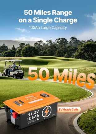 48V 105Ah Golf Cart Lithium Battery, 48 Volt Golf Cart Battery with 200A BMS, Touch Monitor and Mobile APP, LiFePO4 Battery with 600A Peak Current, 20A Charger and 4000+ Cycles, for Golf Carts