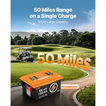 36V 105Ah Golf Cart Lithium Battery, 36 Volt Golf Cart Battery with 200A BMS, Touch Monitor and Mobile APP, LiFePO4 Battery with 600A Peak Current, 20A Charger and 4000+ Cycles, for Golf Carts