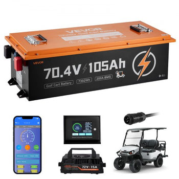 72V (70.4V) 105AH Lithium Golf Cart Battery, with 15A Charger, Lifepo4 Battery Kit, Built-in 200A BMS, with Bluetooth & Touch Monitor, 2C Discharge, 4000 Cycles, for Golf Carts, Trolling Motors