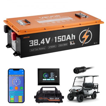 36V (38.4V) 150AH Lithium Golf Cart Battery, with 25A Charger, Lifepo4 Battery Kit, Built-in 250A BMS, with Bluetooth Mobile APP & Touch Monitor, 4000 Cycles, for Golf Carts, Trolling Motors