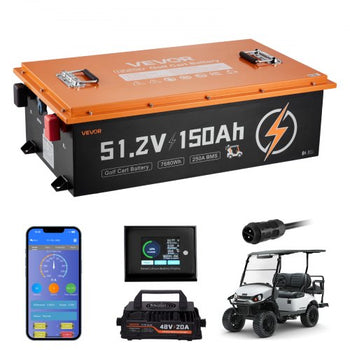 48V (51.2V) 150AH Lithium Golf Cart Battery, with 20A Charger, Lifepo4 Battery Kit, Built-in 250A BMS, with Bluetooth & Touch Monitor, 2C Discharge, 4000 Cycles, for Golf Carts, Trolling Motors