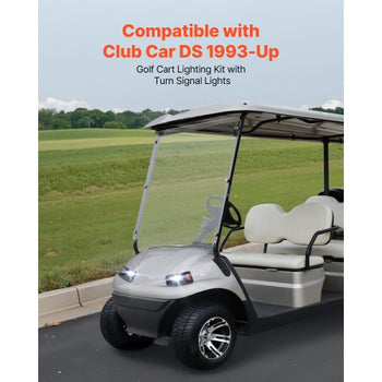 Golf Cart Light Kit, 12 Volt, Street Legal LED Headlight and Taillight Kit with Wiring Harness, Turn Signals, Hazard Light, Switch Horn, Brake Pad, Zip Ties, ABS Housing, for Club Car DS 1993-Up