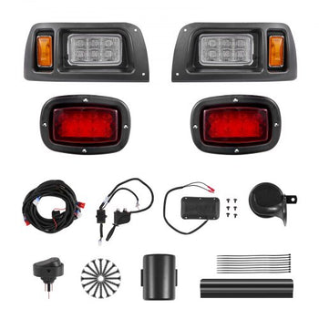 Golf Cart Light Kit, 12 Volt, Street Legal LED Headlight and Taillight Kit with Wiring Harness, Turn Signals, Hazard Light, Switch Horn, Brake Pad, Zip Ties, ABS Housing, for Club Car DS 1993-Up