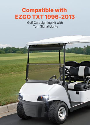Golf Cart Light Kit, 12 Volt, Street Legal LED Headlight and Tail Light Kit with Wiring Harness, Turn Signals, Hazard Light, Switch Horn, Brake Pad, Zip Ties, ABS Housing, for EZGO TXT 1996-2013