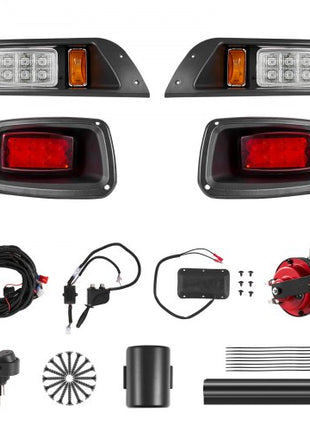 Golf Cart Light Kit, 12 Volt, Street Legal LED Headlight and Tail Light Kit with Wiring Harness, Turn Signals, Hazard Light, Switch Horn, Brake Pad, Zip Ties, ABS Housing, for EZGO TXT 1996-2013