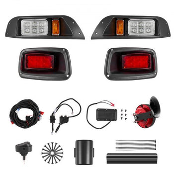 Golf Cart Light Kit, 12 Volt, Street Legal LED Headlight and Tail Light Kit with Wiring Harness, Turn Signals, Hazard Light, Switch Horn, Brake Pad, Zip Ties, ABS Housing, for EZGO TXT 1996-2013