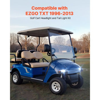 Golf Cart Light Kit, 12 Volt, LED Headlight and Tail Light Kit with Wiring Harness, Switch, Zip Ties, ABS Housing, High-Brightness, Waterproof and Dustproof, Fit for EZGO TXT 1996-2013 Models