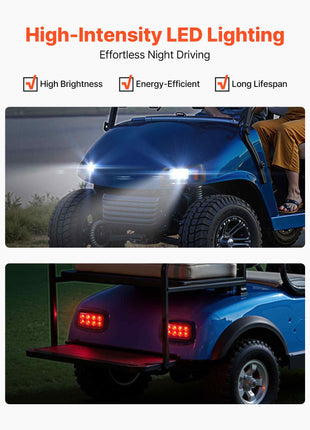 Golf Cart Light Kit, 12 Volt, LED Headlight and Tail Light Kit with Wiring Harness, Switch, Zip Ties, ABS Housing, High-Brightness, Waterproof and Dustproof, Fit for EZGO TXT 1996-2013 Models