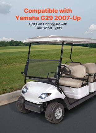 Golf Cart Light Kit, 12 Volt, Street Legal LED Headlight and Taillight Kit with Wiring Harness, Turn Signals, Hazard Light, Switch Horn, Brake Pad, Zip Ties, ABS Housing, for Yamaha G29 2007-Up