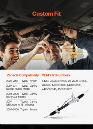 Hydraulic Power Steering Rack and Pinion, Compatible with 2004-2006 Toyota Camry (SE or XLE Model), 2004 Toyota Camry (LE Model with 16" Wheels), 2007-2011 Toyota Camry (Except Hybrid Model)