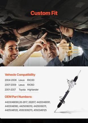 Hydraulic Power Steering Rack and Pinion, Steering Rack and Pinion Assembly with Dust Boot, Compatible with 2004-2006 Lexus RX330, 2007-2009 Lexus RX350, 2001-2007 Toyota Highlander