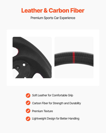 Steering Wheel for 2016-2021 Honda Civic, Carbon Fiber Steering Wheel D-Shaped Flat-Bottom, Leather Grip with Non-Slip Texture & Precise Stitching, Accessories Replacement for Honda Civic, Black