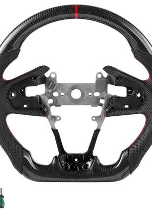 Steering Wheel for 2016-2021 Honda Civic, Carbon Fiber Steering Wheel D-Shaped Flat-Bottom, Leather Grip with Non-Slip Texture & Precise Stitching, Accessories Replacement for Honda Civic, Black
