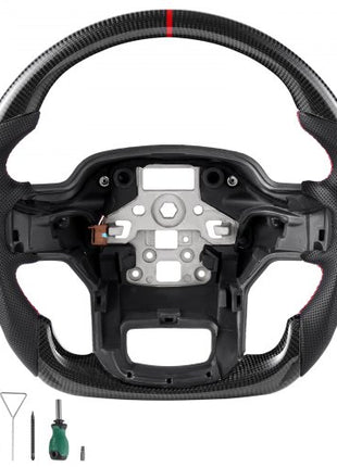 Steering Wheel for 2021-2024 Ford F150, Carbon Fiber Steering Wheel D-Shaped Flat-Bottom with Heating Function, Leather Grip with Non-Slip Texture, Accessories Replacement for Ford F150, Black