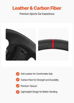 Steering Wheel for 2021-2024 Ford F150, Carbon Fiber Steering Wheel D-Shaped Flat-Bottom with Heating Function, Leather Grip with Non-Slip Texture, Accessories Replacement for Ford F150, Black