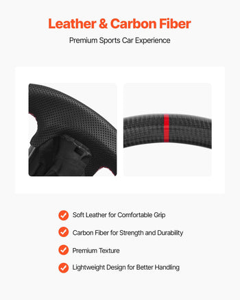 Steering Wheel for 2021-2024 Ford F150, Carbon Fiber Steering Wheel D-Shaped Flat-Bottom with Heating Function, Leather Grip with Non-Slip Texture, Accessories Replacement for Ford F150, Black