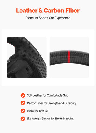 Steering Wheel for 2021-2024 Ford F150, Carbon Fiber Steering Wheel D-Shaped Flat-Bottom, Leather Grip with Non-Slip Texture & Precise Stitching, Accessories Replacement for Ford F150, Black