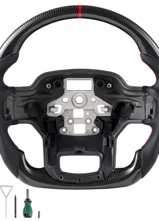 Steering Wheel for 2021-2024 Ford F150, Carbon Fiber Steering Wheel D-Shaped Flat-Bottom, Leather Grip with Non-Slip Texture & Precise Stitching, Accessories Replacement for Ford F150, Black