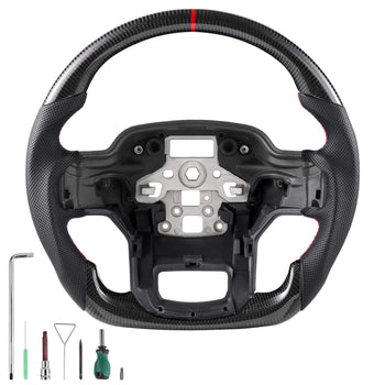 Steering Wheel for 2021-2024 Ford F150, Carbon Fiber Steering Wheel D-Shaped Flat-Bottom, Leather Grip with Non-Slip Texture & Precise Stitching, Accessories Replacement for Ford F150, Black