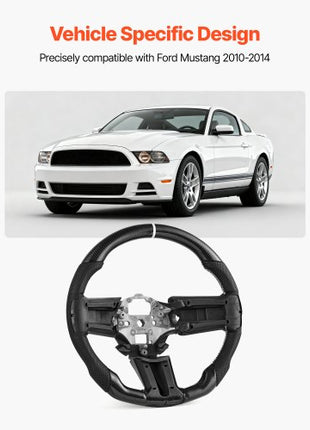 Steering Wheel for 2010-2014 Ford Mustang, Carbon Fiber Steering Wheel D-Shaped Flat-Bottom, Leather Grip with Non-Slip Texture & Precise Stitching, Accessories Replacement for Mustang, Black