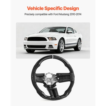 Steering Wheel for 2010-2014 Ford Mustang, Carbon Fiber Steering Wheel D-Shaped Flat-Bottom, Leather Grip with Non-Slip Texture & Precise Stitching, Accessories Replacement for Mustang, Black
