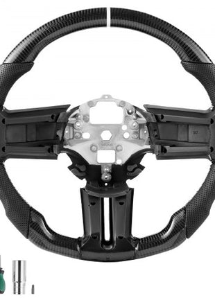 Steering Wheel for 2010-2014 Ford Mustang, Carbon Fiber Steering Wheel D-Shaped Flat-Bottom, Leather Grip with Non-Slip Texture & Precise Stitching, Accessories Replacement for Mustang, Black